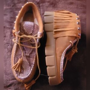 New Geox Ghoula Snake-Embossed Fringe Moccasins